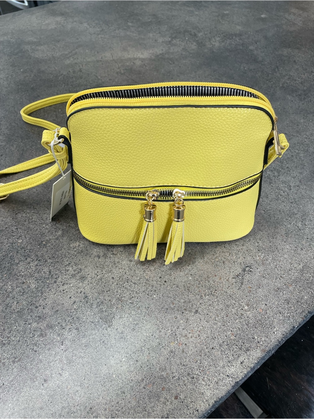 Sunny Yellow Tassel Crossbody Bag with Gold Accents